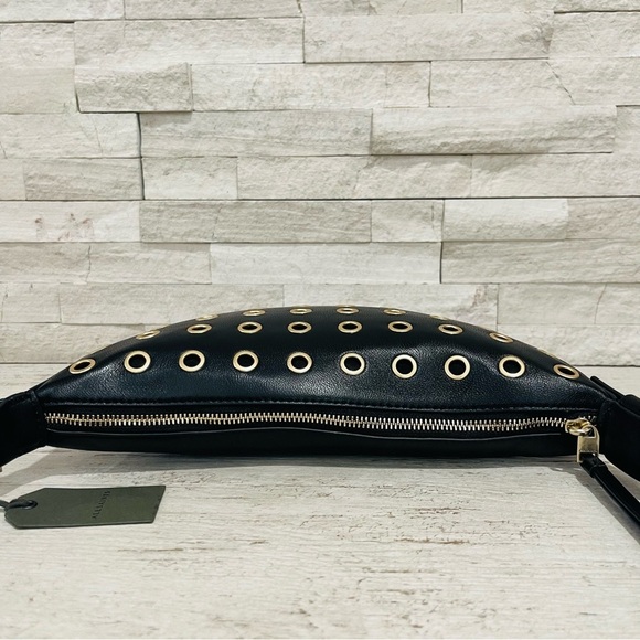 ALLSAINTS Half Moon Eyelet Shoulder Crossbody Bag Black 100% Lamb Leather NEW - Picture 3 of 16